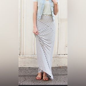 M.S.S.P. Striped Aqua & Grey Maxi Skirt | Size XS | Never Worn | Stretch